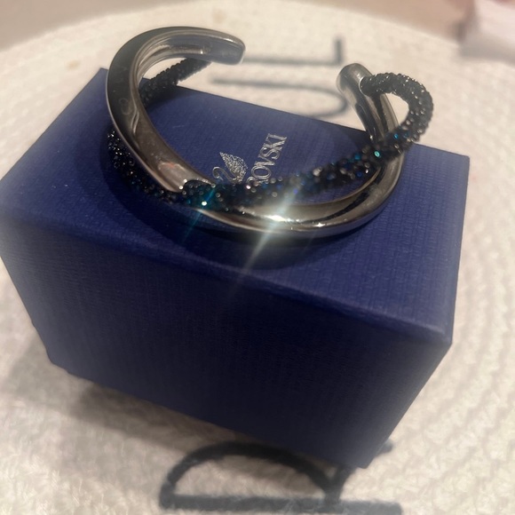 Swarovski blue crystal dust cuff bracelet in silver tone setting